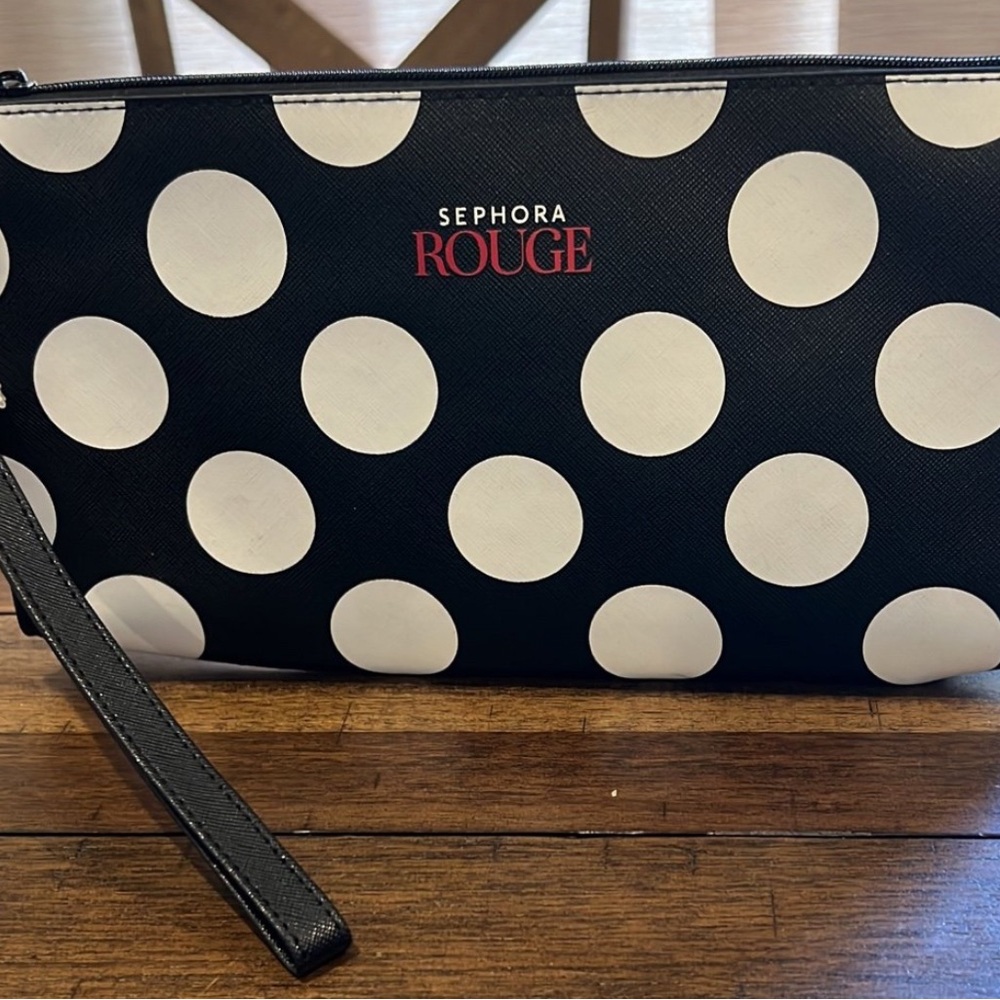 New Sephora ROUGE 2018 Collectible Makeup Bag/Pouch (Black/White Polka Dot)